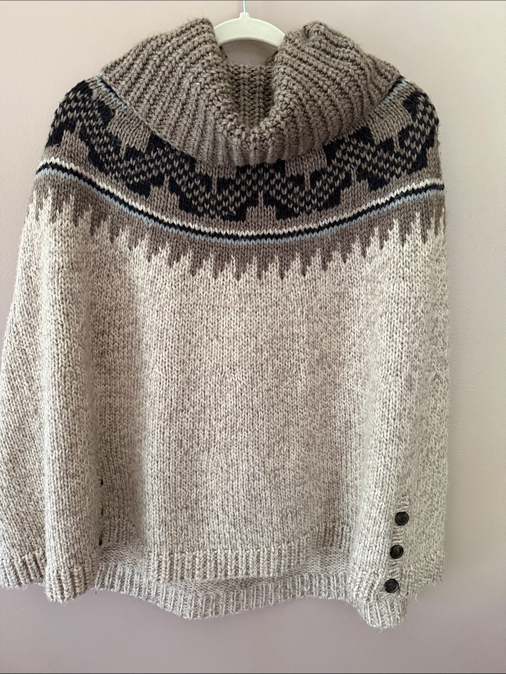 American Eagle Outfitters Taupe and Black Fair Isle Cowl Sweater